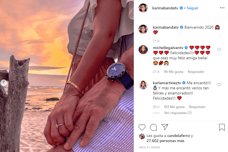 Luego, la periodista de El Gordo y La Flaca mostró el anillo de compromiso a través de una romántica postal para darle la bienvenida a 2020.