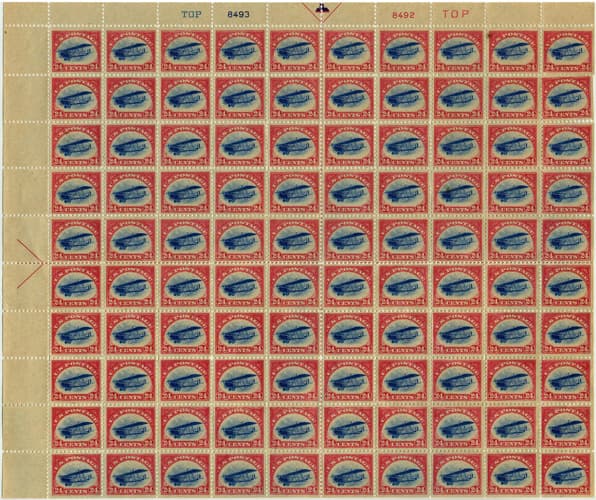 Plantilla con la correcta impresión del avión Jenny en los sellos postales.