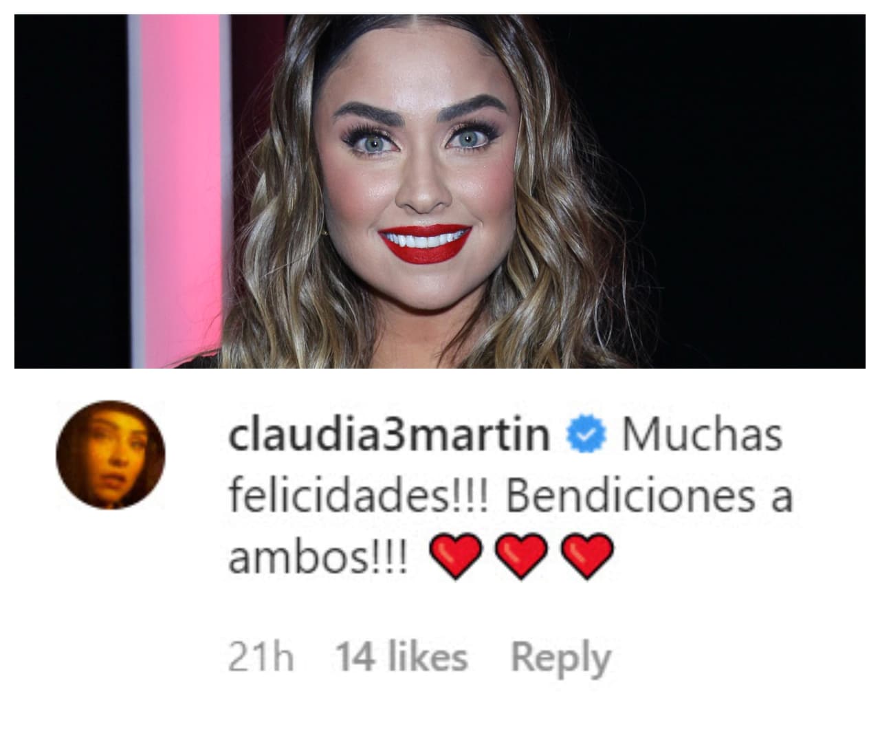 La actriz Claudia Martín también le dejó cariñosas felicitaciones.
<br>