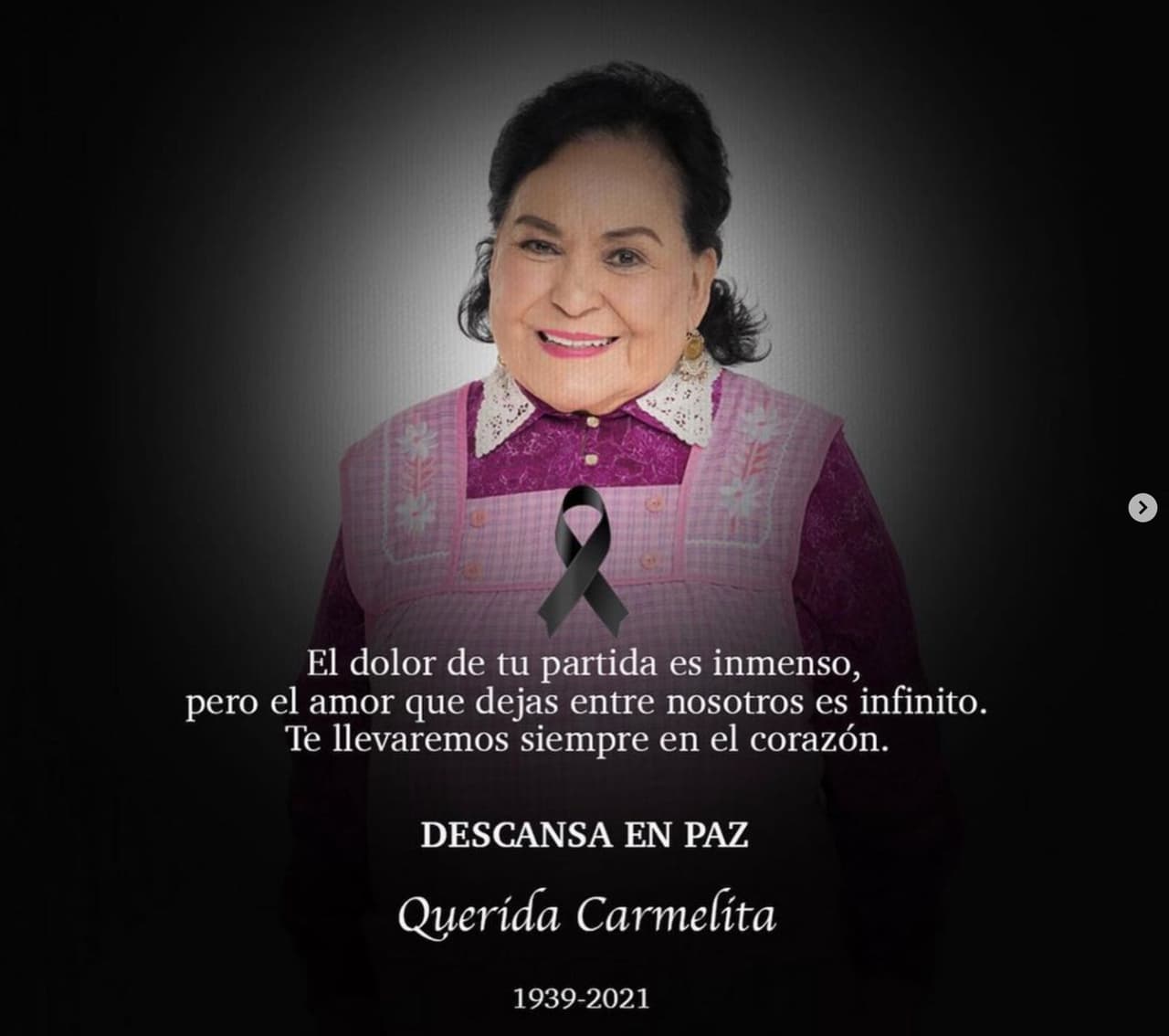 <b>Andrea Legarreta: </b>Mi hermosa Carmelita… Siempre amorosa, atenta a todo lo que nos pasara y preocupada por que todos estuvieran bien… ¡Harás mucha falta! Seguro ya están fundidos en un abrazo de almas ¡Pedrito y tú! ¡Te amamos corazón lindo! ¡Y tu legado quedará por siempre! ¡Sin duda una de las figuras más importantes de nuestro cine y televisión! Hasta siempre