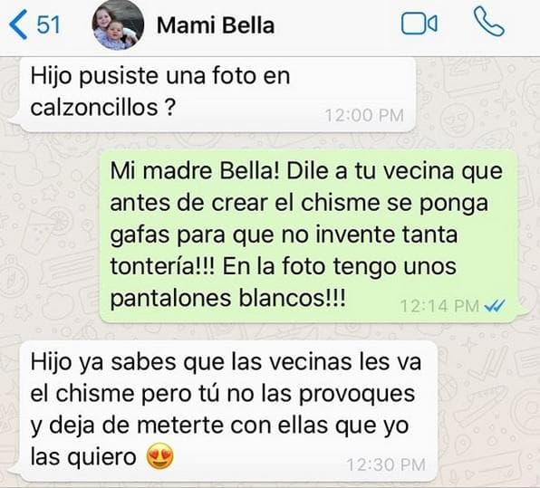 La
<b><a href="https://www.univision.com/famosos/jomari-goyso-bloqueo-a-su-mama-el-simpatico-chat-entre-madre-e-hijo-por-una-foto-en-calzoncillos-fotos" target="_blank">novela comenzó</a></b> en noviembre del año pasado cuando su madre le preguntó si había publicado fotografías en calzoncillos, información que le hicieron llegar sus vecinas en el lugar de España donde vive.