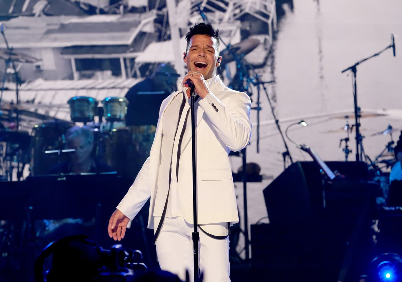 LOS ANGELES, CA - OCTOBER 14: In this handout photo provided by One Voice: Somos Live!, singer Ricky Martin performs onstage during "One Voice: Somos Live! A Concert For Disaster Relief" at the Universal Studios Lot on October 14, 2017 in Los Angeles, California. (Photo by Kevin Mazur/One Voice: Somos Live!/Getty Images)