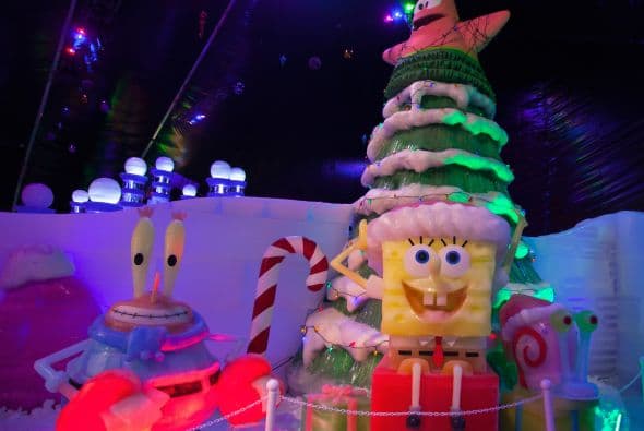 La esponja favorita de los niños ya está en Ice Land, una exhibición de esculturas heladas que promete congelarte hasta el 4 de enero.