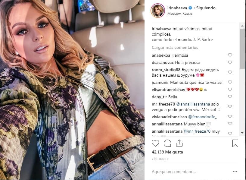 Esta frase de Jean Paul Sartre que escribió Irina el 9 de junio parece resumir su situación con los 'haters': "mitad víctimas, mitad cómplices, como todo el mundo".