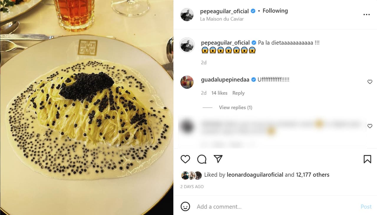 Ángela Aguilar y el resto de su familia también estuvieron un día antes en el famoso restaurante
<b> La Maison du Caviar</b>, según consta con esta foto que publicó 
<b><a href="https://www.univision.com/shows/el-gordo-y-la-flaca/con-risas-asi-termina-el-video-en-el-que-pepe-aguilar-reacciona-a-la-polemica-de-angela-con-gussy-lau-video" target="_blank">su papá, Pepe Aguilar. </a></b>
<br>