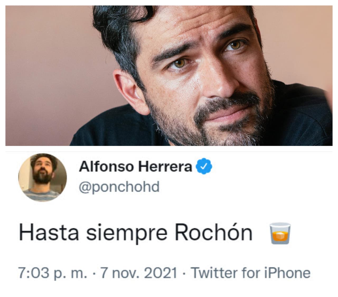"
<b>Hasta siempre</b>, 'Rochón'", escribió 
<b>Alfonso 'Poncho' Herrera</b> en honor a uno de los villanos más famosos de la pantalla chica.