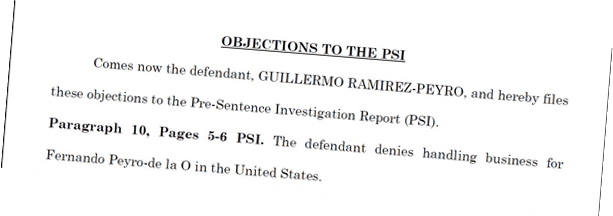 Fragmento de un documento del expediente contra Ramírez por lavado de dinero en el que se menciona a Peyro de la O.