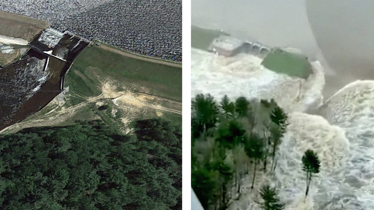 Fotografía interactiva: el antes y después de la represa que colapsó en Michigan
