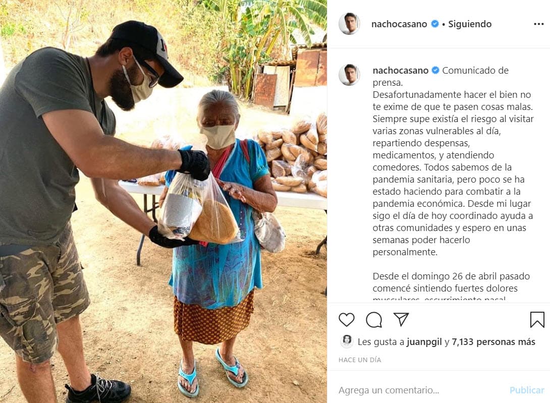 En un comunicado, el actor argentino explicó que se contagió en la ciudad de Acapulco, tras 
<b>ayudar a la entrega de despensas a personas de bajos recursos</b>, en zonas de extrema pobreza.
<br>