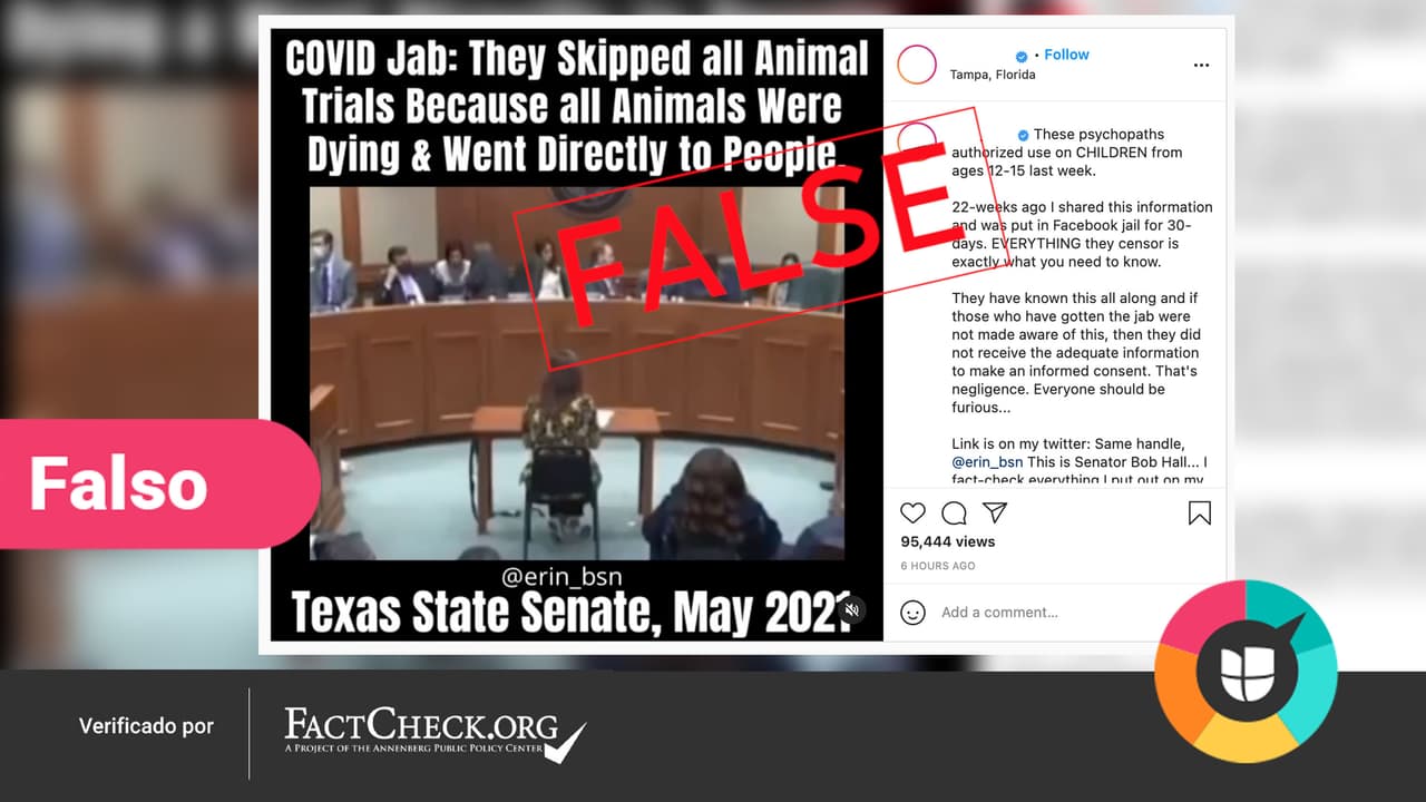 Es falso que se hayan suspendido las pruebas de las vacunas en animales porque estos se morían