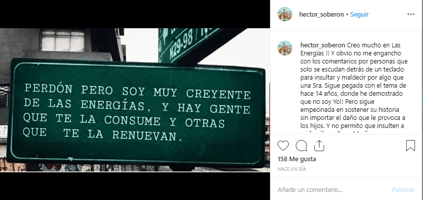 “¡Creo mucho en las energías! Y, obvio, no me engancho con los comentarios por personas que solo se escudan detrás de un teclado para insultar y maldecir por algo que 
<b><a href="https://www.univision.com/shows/el-gordo-y-la-flaca/la-razon-por-la-que-raul-y-lili-creen-que-a-michelle-vieth-le-conviene-que-se-vuelva-a-hablar-de-su-video-sexual-video">una señora (Michelle Vieth) sigue pegada con el tema de hace 14 años</a></b>, donde he demostrado que 
<b>no soy yo</b> (quien sacó a la luz pública el video íntimo)”, escribió el actor.