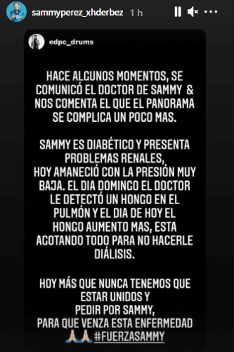 Sammy Pérez continúa luchando contra el Covid-19.