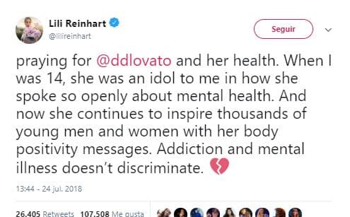 Lili Reinhart, de 'Riverdale' recordó que la adicción y la enfermedad mental, no discriminan a nadie y en el caso de Demi, resulta una inspiración.