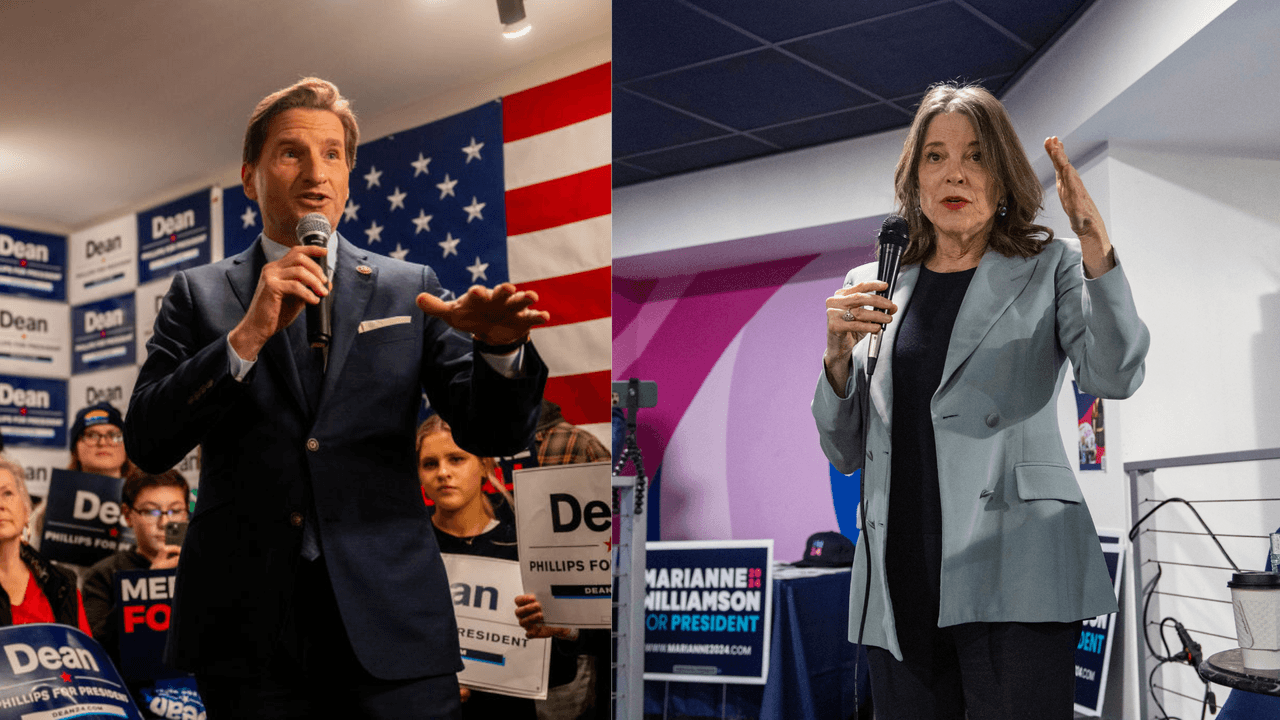 Dean Phillips y Marianne Williamson son los candidatos que compiten contra el presidente Joe Biden.