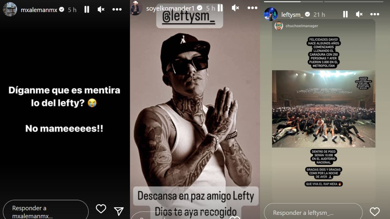 Algunos artistas como 'El Komander' ya expresaron sus condolencias tras la muerte de Lefty SM. A la derecha aparece la última foto que el rapero habría publicado en Instagram y corresponde al concierto que dio en el Teatro Metropólitan de la Ciudad de México la noche del pasado viernes 1 de septiembre.
