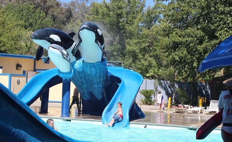 Entre otras atracciones del parque acuático que se encuentra en Clovis están la Orca Lagoon una gran piscina y tres lagos de pesca.