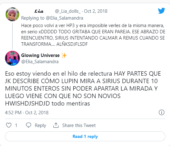 Apoyo a la relación de Remus Lupin y Sirius Black