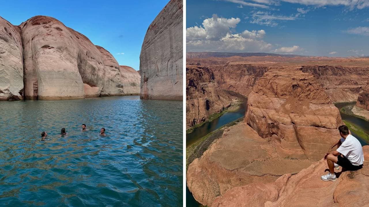 El futbolista, su novia y acompañantes nadaron en las aguas del río Colorado.