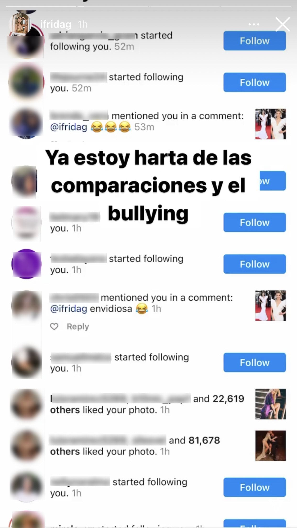 En otra captura de pantalla fue contundente al reiterar su 
<b><a href="https://www.univision.com/famosos/michelle-salas-feliz-de-encontrarse-con-su-bisabuela-silvia-pinal-envia-un-mensaje-que-parece-con-dedicatoria-video" target="_blank">hartazgo por las comparaciones</a></b> con Michelle Salas. 
<br>