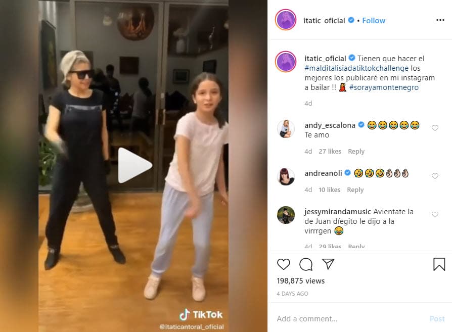 Hace unos días 
<b><a href="https://www.univision.com/shows/despierta-america/para-juan-soler-es-todo-un-reto-ser-el-guero-de-itati-cantoral-en-la-telenovela-que-protagonizaran-video">Itatí Cantoral se unió a esta moda</a></b> y creó su propio reto viral #MalditaLisiadaTikTokChallenge, en donde baila junto a su hija una canción referente al personaje de Soraya Montenegro, la villana de 'María la del Barrio'. La actriz no recibe regaños de sus hijos, todo lo contrario, 
<b>utiliza la herramienta para convivir con su hija María</b>, de 11 años.
<br>