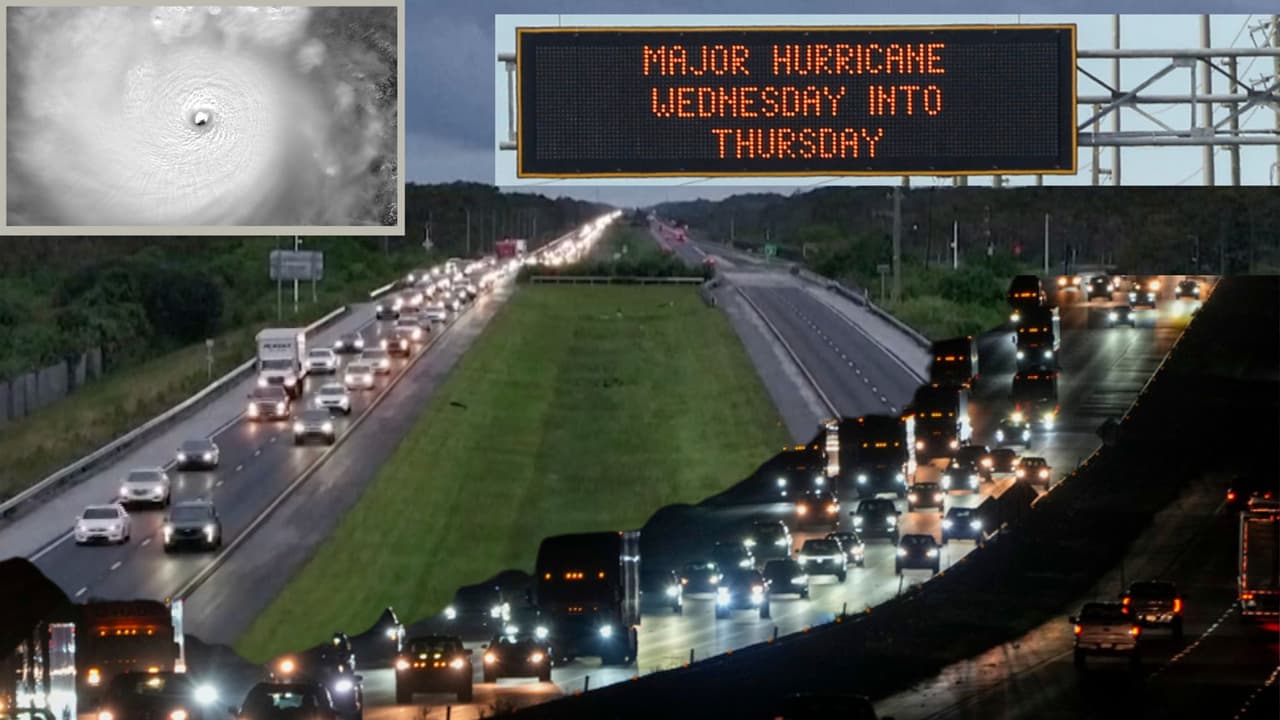 Autoridades alertan que puede ser uno de los 
<b><a href="https://www.univision.com/local/dallas-kuvn/por-que-debe-preocuparnos-que-los-huracanes-como-milton-se-intensifiquen-tan-rapidamente-video" target="_blank">huracanes más destructivos</a></b> en 100 años en Florida. Es la mayor evacuación tras el huracán Irma en 2017, mientras las carreteras se llenan y la gasolina se acaba.