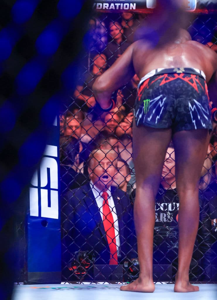 Al amanecer del domingo 17 de noviembre, 
<b><a href="https://www.univision.com/noticias/elecciones-en-estados-unidos-2024/elecciones-estados-unidos-2024-donald-trump-gana-voto-popular" target="_blank">el presidente electo de los Estados Unidos, Donald Trump,</a></b> aplaudió 
<b>el triunfo de Jon Jones, campeón de los pesos pesados de la UFC, sobre Stipe Miocic</b>. Trump asistió a la cartelera UFC 309 en el Madison Square Garden, en la ciudad de Nueva York, junto a varias de las personas que ha propuesto 
<b>para que ocupen puestos clave</b> en su próximo gobierno.