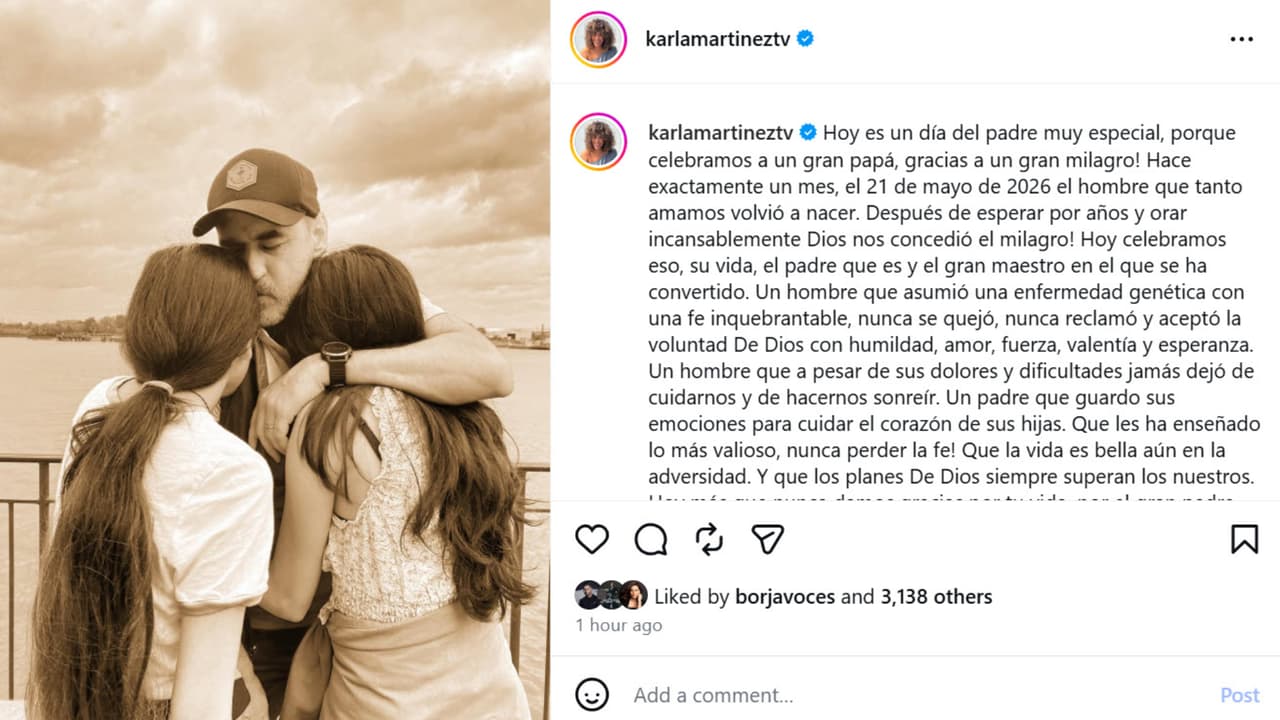 Karla Martínez dedicó este emotivo mensaje a su esposo en el Día del Padre tras revelar que fue diagnosticado con una enfermedad genética en el riñón.