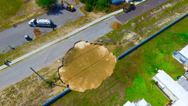 Un socavón de unos 60 pies de ancho se abrió este miércoles en la mañana en una comunidad de Tarpon Springs.