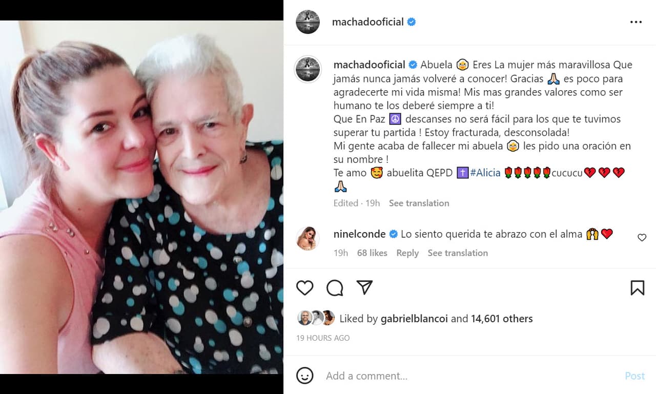 Alicia Machado despidió a su abuela con un conmovedor mensaje.