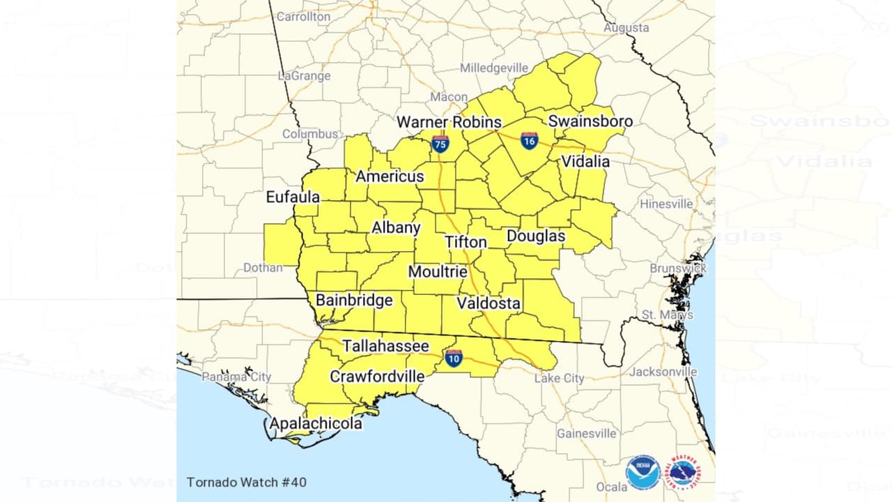 Estos son los condados bajo vigilancia de tornado en Georgia