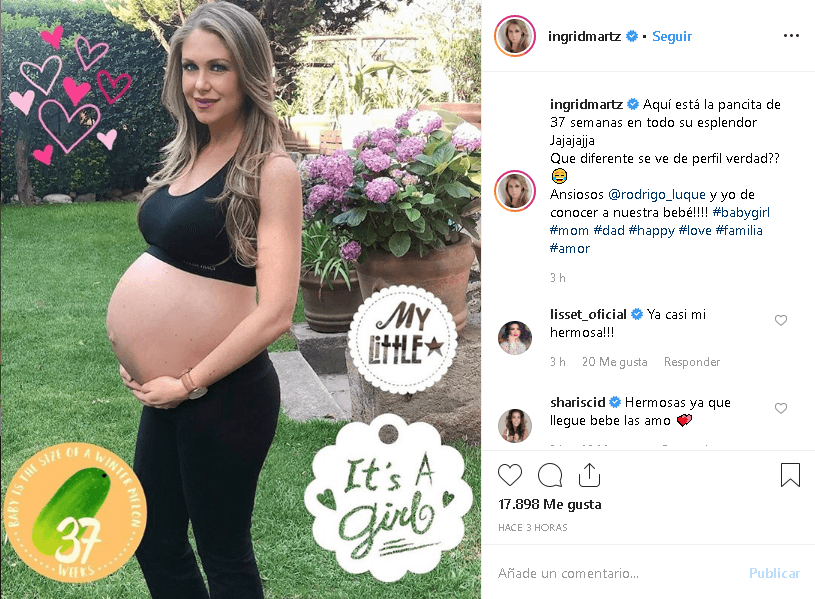 “Aquí está la pancita de 37 semanas en todo su esplendor Jajaja. Qué diferente se ve de perfil, ¿verdad? Ansiosos @rodrigo_luque y yo de conocer a nuestra bebé”, escribió la ojiazul.
