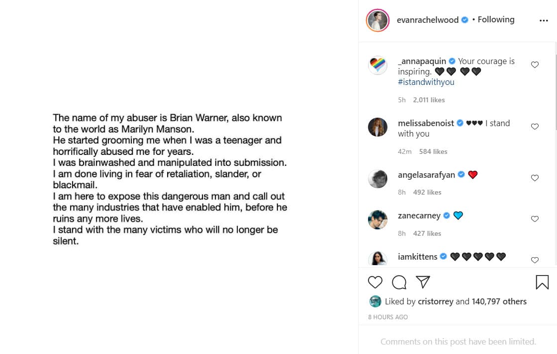 La activista feminista había hablado públicamente en dos ocasiones de los abusos que sufrió en la relación, sin embargo, esta es la primera vez que puso nombre y apellido al hombre que la violentó.