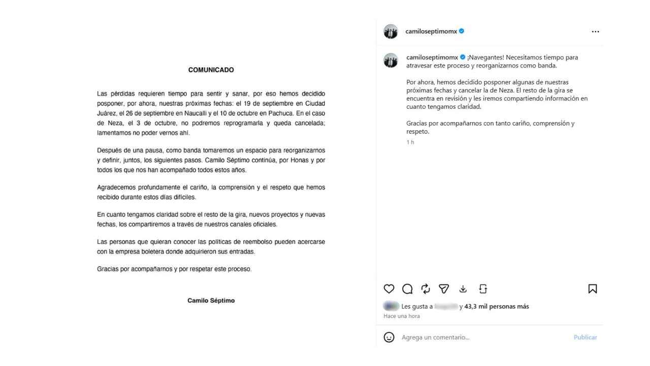 El comunicado de Camilo Séptimo.