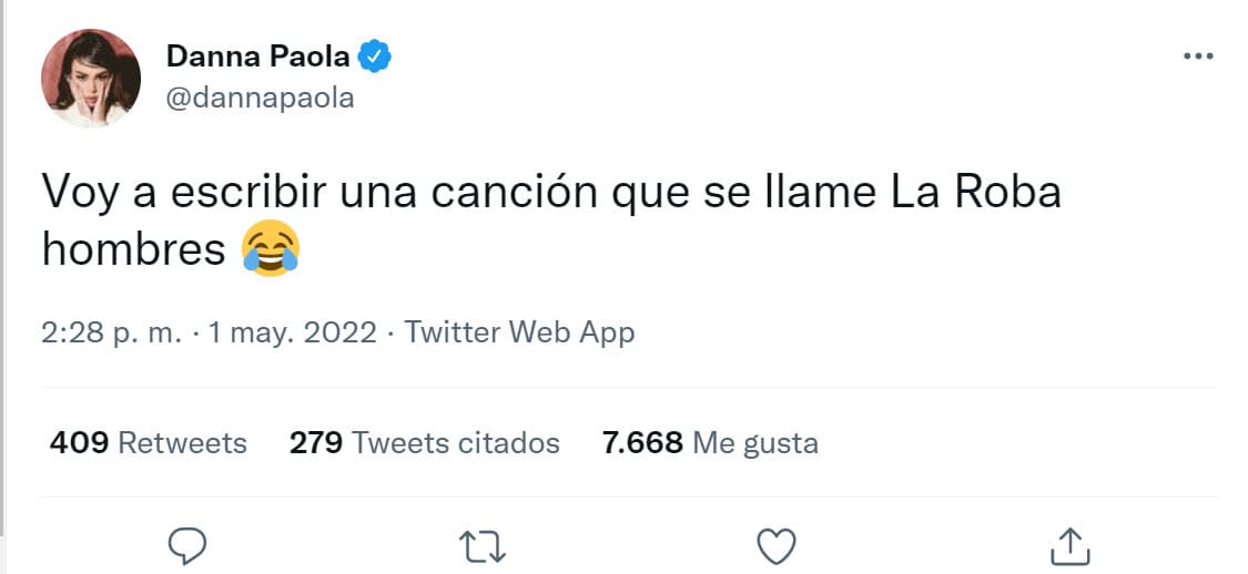 Para este domingo 1 de mayo, los mensajes en Twitter continuaron cuando compartió que escribirá "una canción que se llame 
<b>'La roba hombres'</b>". 
<br>
