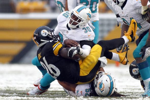 Los fanáticos de los Dolphins ya no hablan de la controversia Incognito/Martin, ni si Ireland o Philbin estarán con el equipo en el 2014, sino que pasan horas calculando… ¡porque tenemos chance de ir a los playoffs! Al principio de la temporada, y sobre todo, después de perder -casi deshonrosamente- contra Tampa Bay y Buffalo, los comentarios sobre Miami eran negativos. Qué si las novatadas, qué si Tannenhill, qué si el running game, qué si la línea ofensiva, que si… qué se yo… Pero ahora, las cosas han cambiado y solo se mencionan las posibilidades que tenemos de jugar en enero. ¡Ay, bendito! Bueno, después de este encontronazo con los portadores de las terribles toallas amarillas, donde salimos vencedores … por media pulgada… 34-28, ya todo me parece posible. Arriba Tannenhill (20 de 33, para 200 yds); arriba Wake and Odrich; arriba Thomas (105 yds, un TD en 16 acarreos); arriba Clay con sus dos TD y arriba Philbin, que mantiene el invicto en la revisión de las jugadas (obtuvo el cambio de “incomplete pass” a TD de Hartline). ¡Arriba, Dolphins, seguimos cuesta arriba!