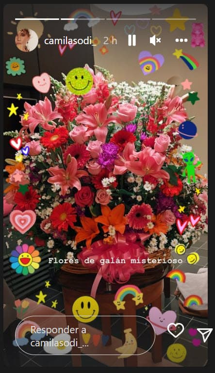 En pleno viaje con sus hijos, también presumió que recibió este ramo de flores por parte de un "galán misterioso".
<br>