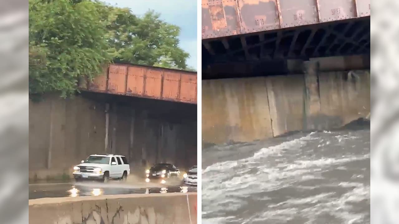 Chicago no escapó a las afectaciones a cusa del tiempo severo. Mientras que hacia la tarde se esperaban altas temperaturas, por la mañana se registraron algunas inundaciones. En la imagen se observan las condiciones del Eisenhower Expressway durante las primeras horas del sábado.