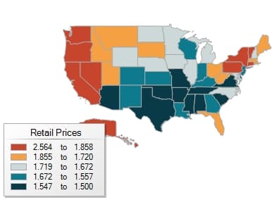 La gasolina en California cuesta 68 centavos más que la media nacional.