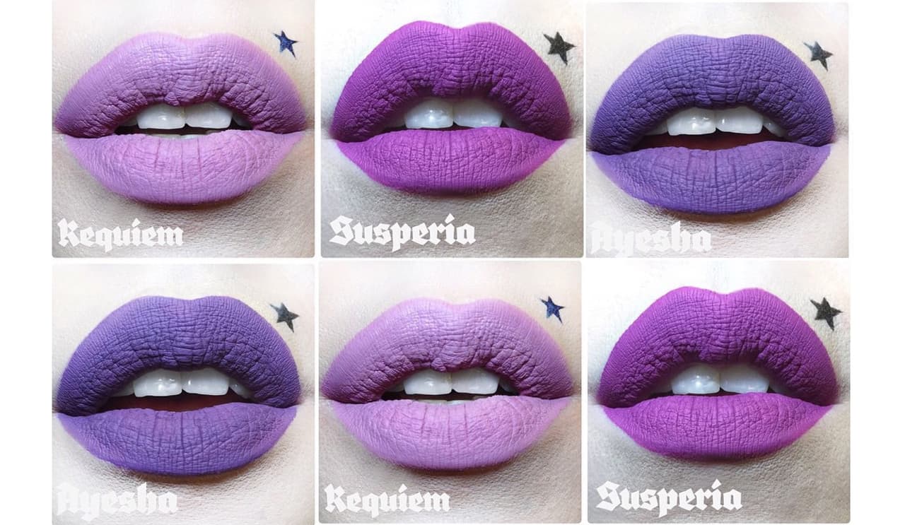 Kat Von D ofrece tres tonos violeta en acabado mate, prueba si alguno te va queda, los encuentras en Sephora.