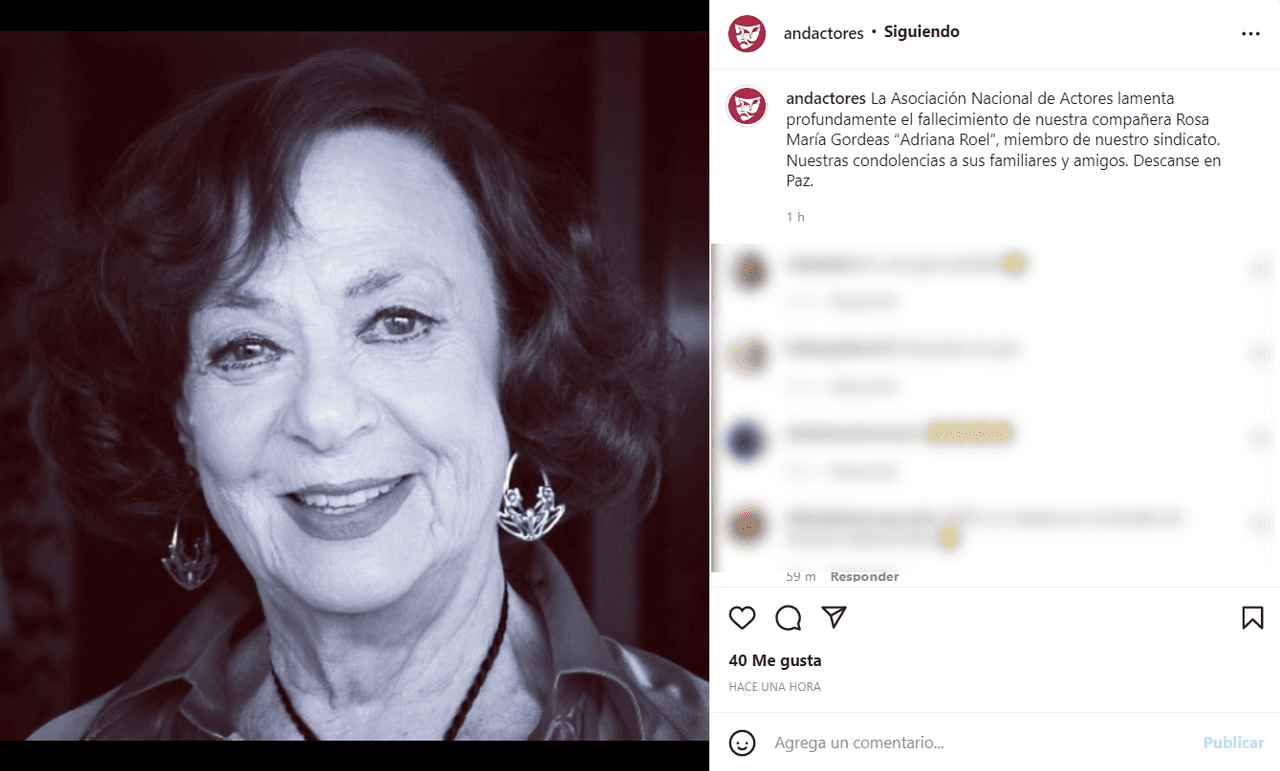 La actriz Adriana Roel murió a los 88 años.