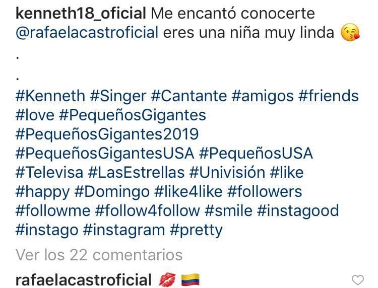Palabras a las que Rafaela contestó con el emoji de beso y con la bandera de su natal Colombia.