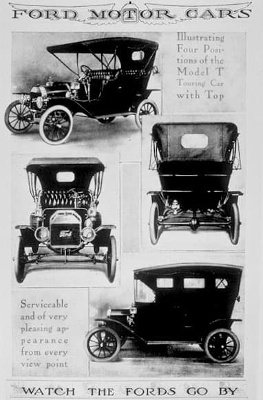 Finalmente el sueño de Henry Ford se cumplía. En 1908 Ford presentó al mercado el Model T. El Model T subsistió por 19 años con muy pocos cambios vendiendo más de 14 millones de unidades convirtiendo a Henry Ford en un hombre inmensamente rico y a la Ford Motor Company en el fabricante de automóviles más grande del mundo. Construido en 24 plantas en 14 países distintos, el Model T puso al mundo sobre ruedas.