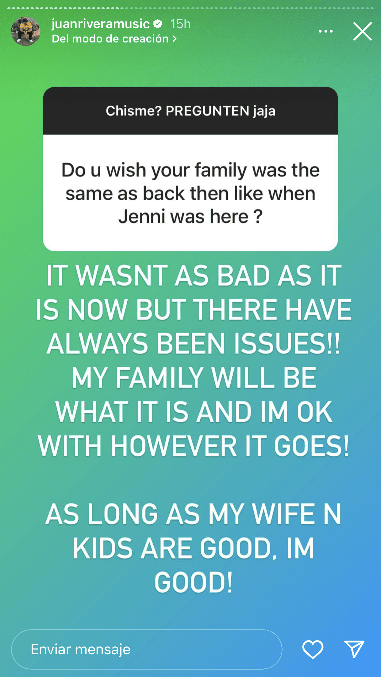 "No era tan malo como ahora, pero 
<b>siempre ha habido problemas</b>", admitió en la respuesta que dio. 
<br>