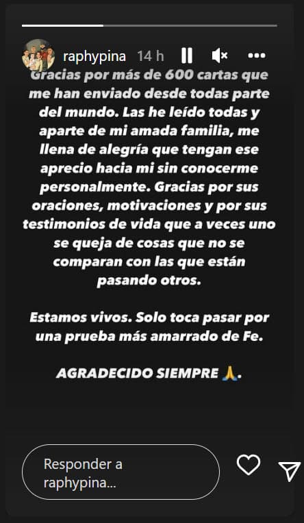 "Gracias por más de 
<b>600 cartas que me han enviado</b> desde todas partes del mundo", aseguró, y dijo que ha "leído todas". 
<br>