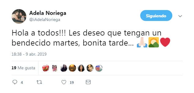 Fue con este mensaje, que se publicó en la cuenta @iAdelaNoriega por la tarde del martes pasado, que la actriz se dirigió por primera vez a sus seguidores.