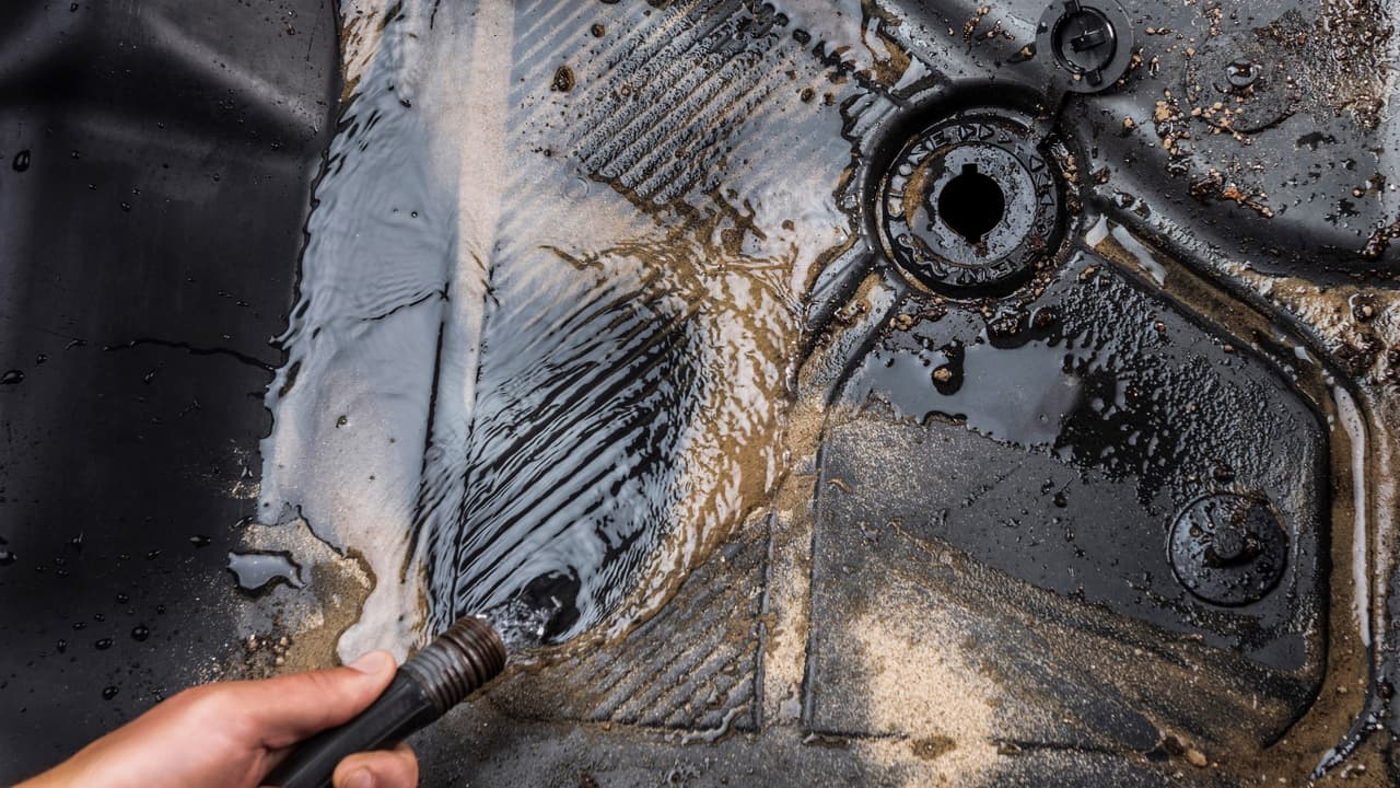 On select models, rubberized washable flooring is available with integrated drain plugs to make cleanup simple and quick. (Prototype not representative of production model. Static display on private property with aftermarket accessories not available for sale.)