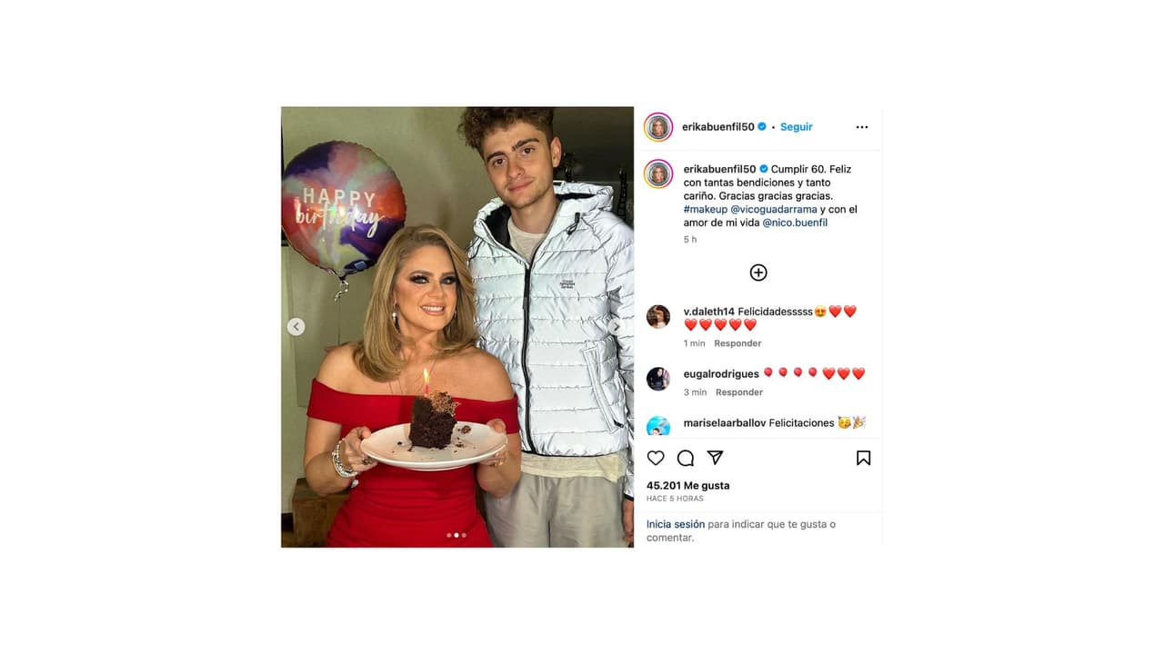 Erika Buenfil celebró su cumpleaños número 60 junto a su hijo Nicolás.