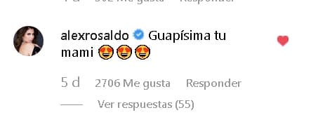 En la imagen resaltó un comentario en particular, el de Alessandra Rosaldo, actual esposa de Eugenio, quien dejó un piropo para Ruffo: 
<b>“Guapísima tu mami”</b>, escribió alabando la belleza de la actriz.
<br>