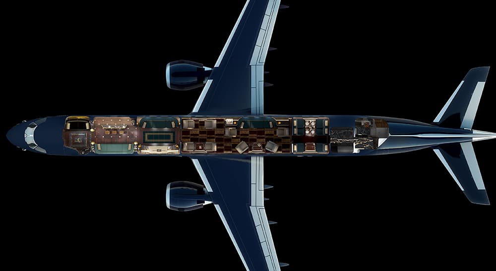 La cabina de pasajeros del Manhattan Airship está dividida en cinco secciones. Las tres primeras, entre las que se encuentra el lounge bar 
<b>Cloud Club</b>, fueron ideadas para viajar celebrando en ambientes festivos. Les sigue un salón con para encuentros más privados. La quinta sección es el 
<b>Salón Cristal</b>, un espacio donde seis pasajeros pueden comer a todo lujo.