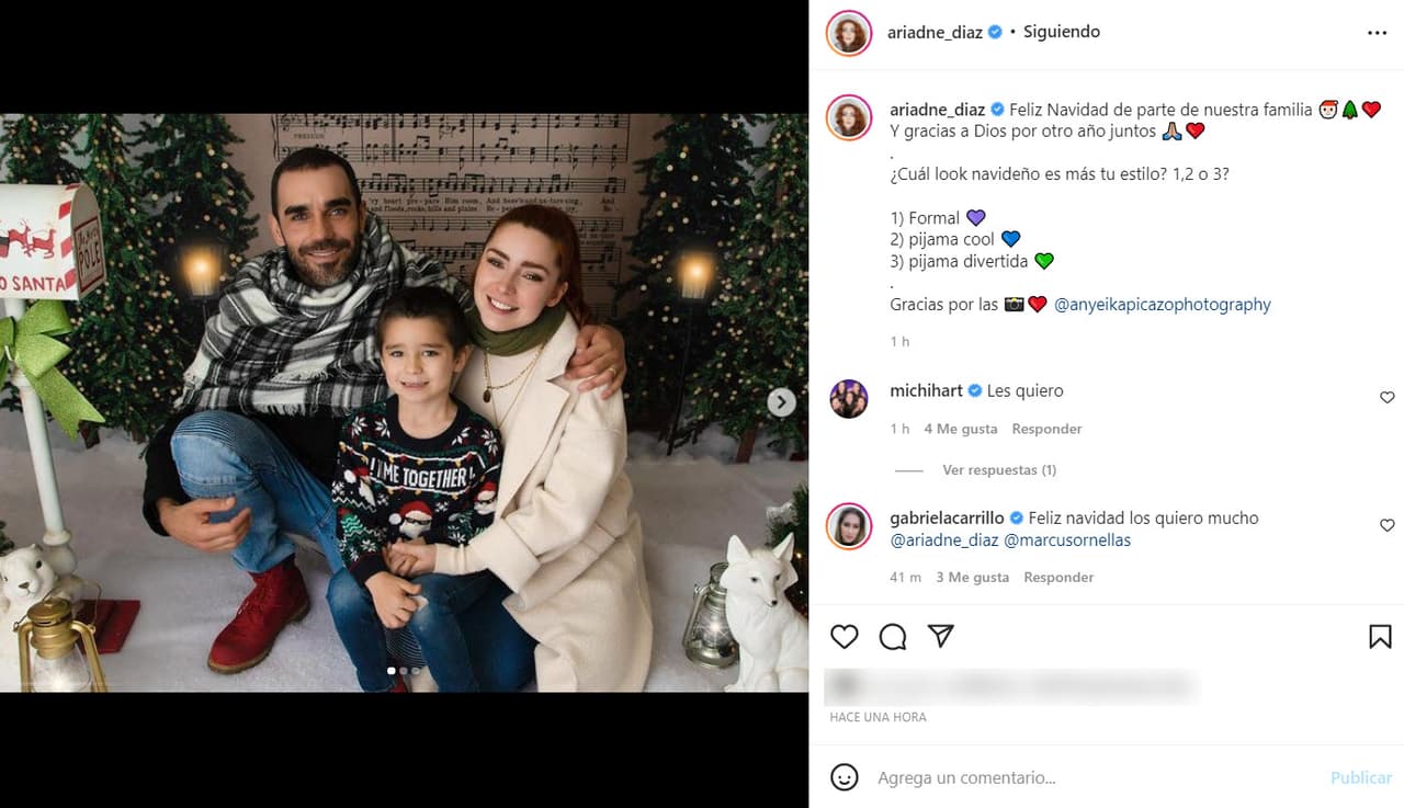 <b>Ariadne Díaz y Marcus Ornellas</b> sonrieron a la cámara junto a su hijo Diego: "Feliz Navidad de parte de nuestra familia. Y gracias a Dios por otro año juntos".